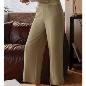 OGL Linen Blend High Waist Wide Leg Cropped Pants In Artichoke Green Size Small